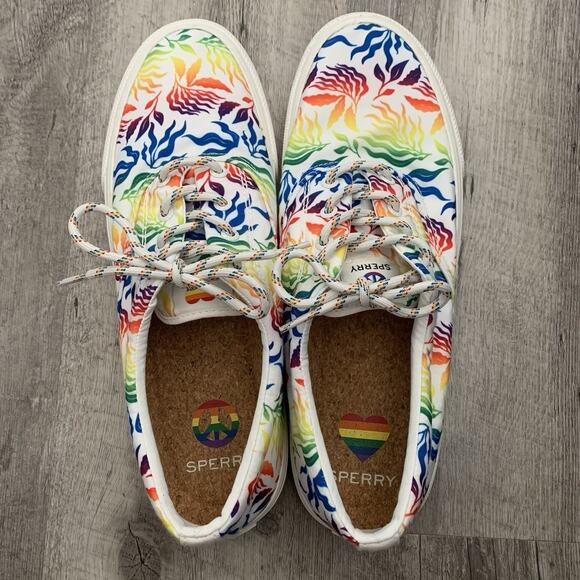 Sperry Sneakers Mens Size 12 Striper II CVO PRIDE White RAINBOW STS24309 LGBTQ - Picture 3 of 11